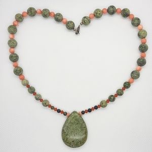 Serpentine and Coral Necklace